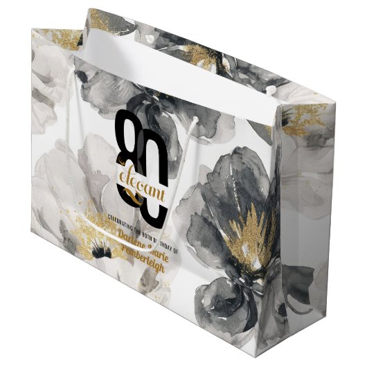Minimal Eighty & Elegant Black Gold 80th Birthday Groot Cadeauzakje (Voorkant Gekanteld)
