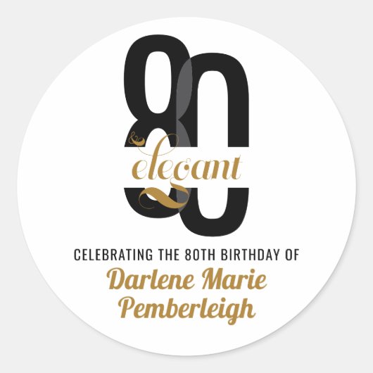 Minimal Eighty & Elegant Black Gold 80th Birthday Ronde Sticker (Voorkant)