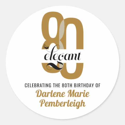 Minimal Eighty & Elegant Gold Black 80e verjaardag Ronde Sticker (Voorkant)