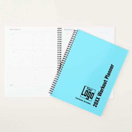 Minimal Electric-Blue Black Logo Motto Workout Planner (Display)