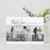 Minimal Elegant 3 foto bruiloft bedankkaart (Staand voorkant)