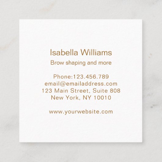 Minimal elegant Augenbrauen Visitenkarte Vierkante Visitekaartje (Achterkant)