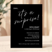 Minimal Elegant Black Surprise Party Invitation Kaart