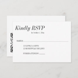 Minimal Elegant Black White Classic Wedding QR RSVP Kaartje
