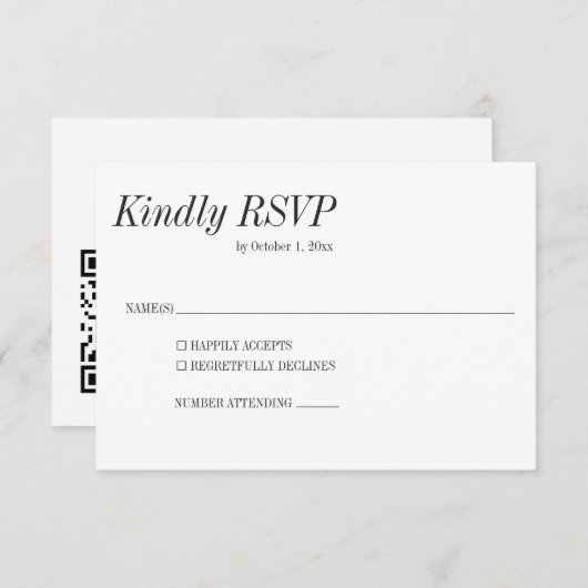 Minimal Elegant Black White Classic Wedding QR RSVP Kaartje (Voorkant / Achterkant)