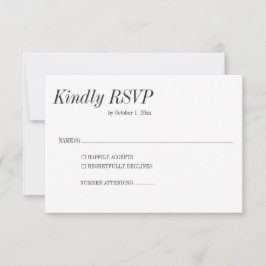 Minimal Elegant Black White Serif Classic Wedding RSVP Kaartje