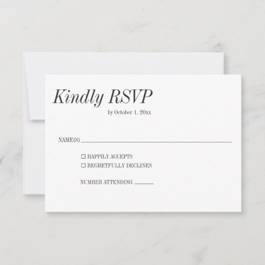 Minimal Elegant Black White Serif Classic Wedding RSVP Kaartje (Voorkant)