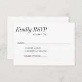 Minimal Elegant Black White Serif Classic Wedding RSVP Kaartje (Voorkant / Achterkant)
