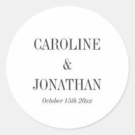Minimal Elegant Black White Serif Wedding Names Ronde Sticker