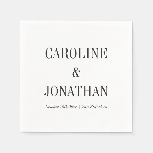 Minimal Elegant Black White Serif Wedding Names Servet (Voorkant)