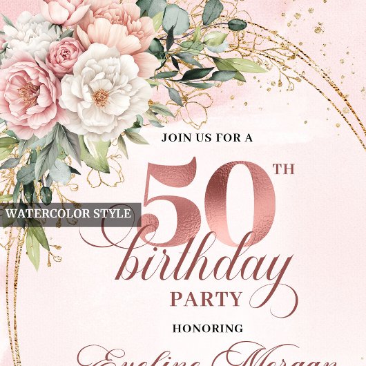 Minimal Elegant Blush 50th Birthday Invitation Kaart
