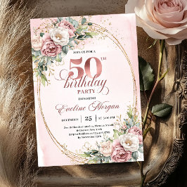 Minimal Elegant Blush 50th Birthday Invitation Kaart