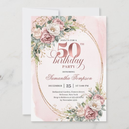 Minimal Elegant Blush 50th Birthday Invitation Kaart (Voorkant)