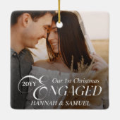Minimal Elegant Engaged Couples Photo Collage Keramisch Ornament (Achterkant)