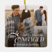 Minimal Elegant Engaged Couples Photo Collage Keramisch Ornament (Voorkant)