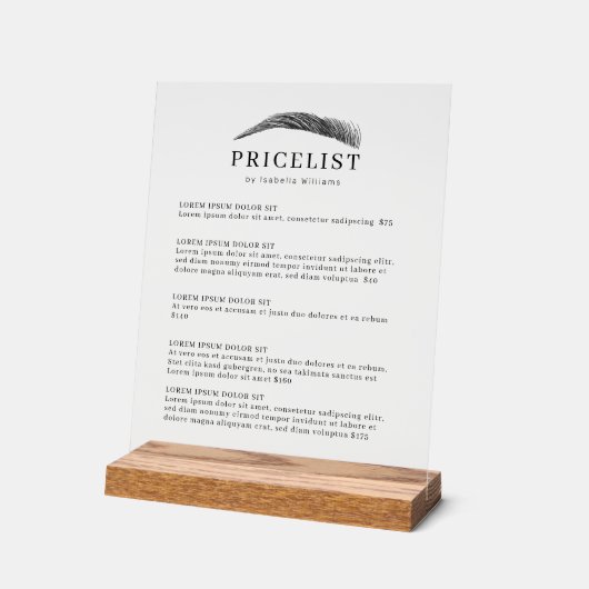 Minimal Elegant Eyebrow Salon Pricelist Acryl Bord (Hoek)