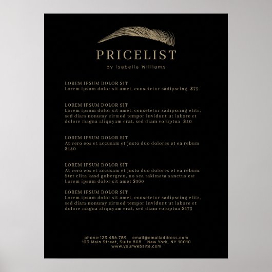 Minimal Elegant Eyebrow Salon Pricelist Poster (Voorkant)