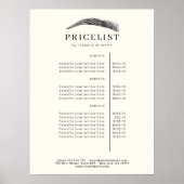 Minimal Elegant Eyebrow Salon Pricelist Poster (Voorkant)