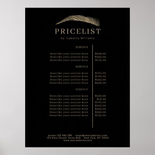 Minimal Elegant Eyebrow Salon Pricelist Poster (Voorkant)