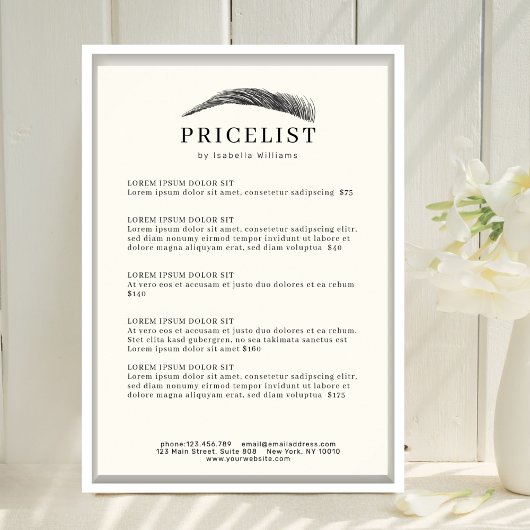 Minimal Elegant Eyebrow Salon Pricelist Poster
