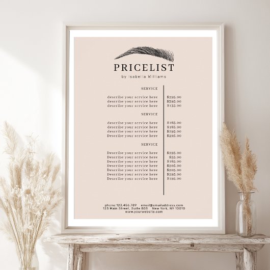 Minimal Elegant Eyebrow Salon Pricelist Poster
