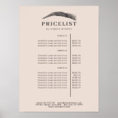 Minimal Elegant Eyebrow Salon Pricelist Poster (Voorkant)