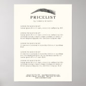 Minimal Elegant Eyebrow Salon Pricelist Poster (Voorkant)