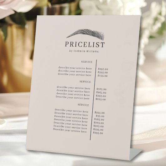Minimal Elegant Eyebrow Salon Pricelist Reclamebord Met Voetstuk