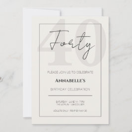Minimal Elegant Forty 40th Birthday Celebration  Kaart