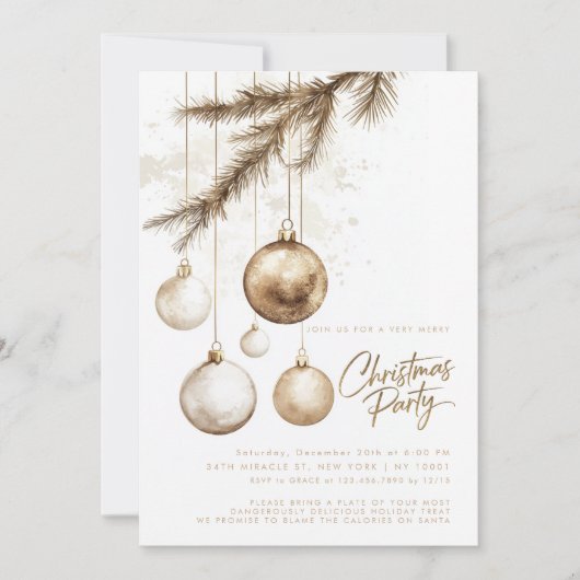 Minimal Elegant Gouden Ornamenten Baubles Kerst Kaart (Voorkant)