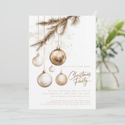 Minimal Elegant Gouden Ornamenten Baubles Kerst Kaart (Staand voorkant)