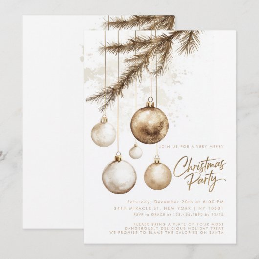 Minimal Elegant Gouden Ornamenten Baubles Kerst Kaart (Voorkant / Achterkant)