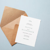 Minimal Elegant Green Monogram Wedding Invitation Kaart