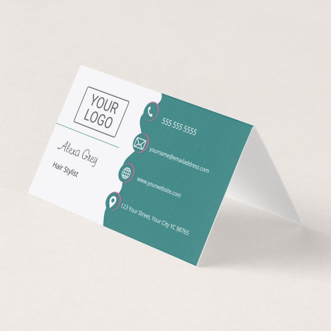 Minimal Elegant Green Pink Hair Stylist  Kaart (Voorkant)