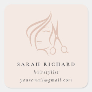 Minimal Elegant Haarstylist Blush Hair Scissor Vierkante Sticker