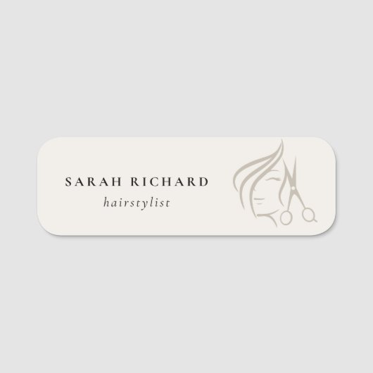 Minimal Elegant Haarstylist Ivoor Hair Scissor Naamplaatje (Voorkant)