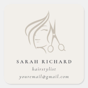 Minimal Elegant Haarstylist Ivoor Hair Scissor Vierkante Sticker