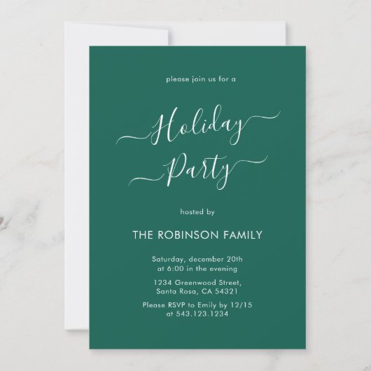 Minimal Elegant Kalligrafie Green Holiday Party Kaart (Voorkant)
