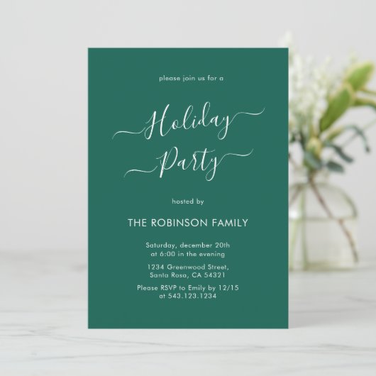 Minimal Elegant Kalligrafie Green Holiday Party Kaart (Staand voorkant)