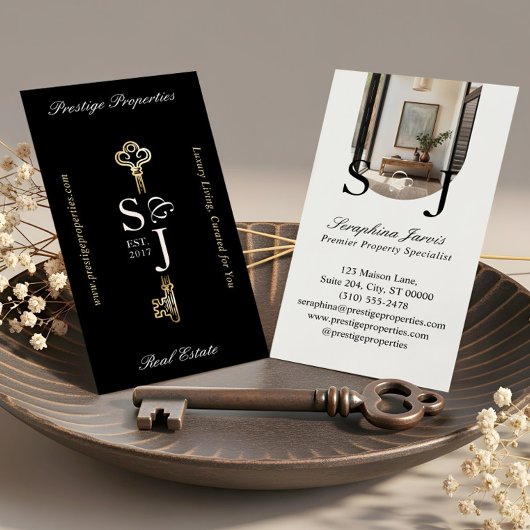 Minimal Elegant Key Monogram Stylish Arch Photo Visitekaartje