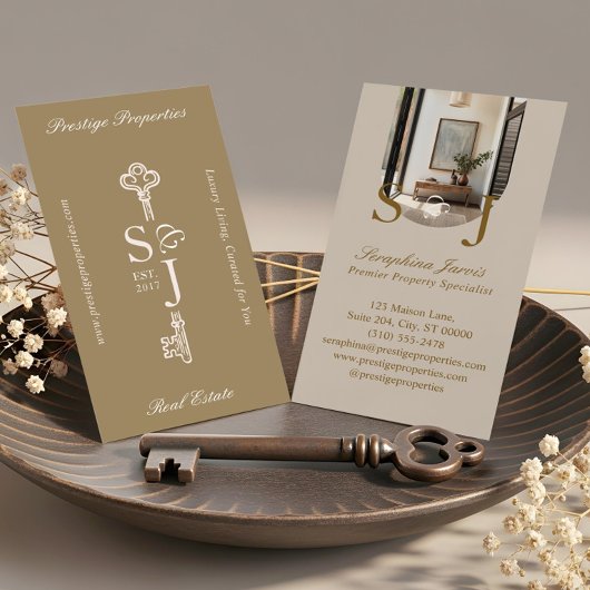 Minimal Elegant Key Monogram Stylish Arch Photo  Visitekaartje