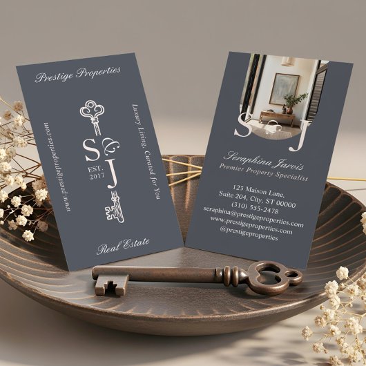 Minimal Elegant Key Monogram Stylish Arch Photo Visitekaartje