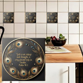 Minimal Elegant Peacock Feathers Bijbelvers Tegeltje