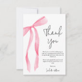 Minimal Elegant Pink Bow Baby Shower Bedankkaart (Voorkant)