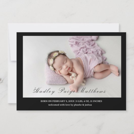 Minimal Elegant Script Baby Girl Arrival Card Aankondiging (Voorkant)