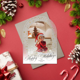 Minimal Elegant Script Christmas Card Arch Photo Acryl Uitnodigingen