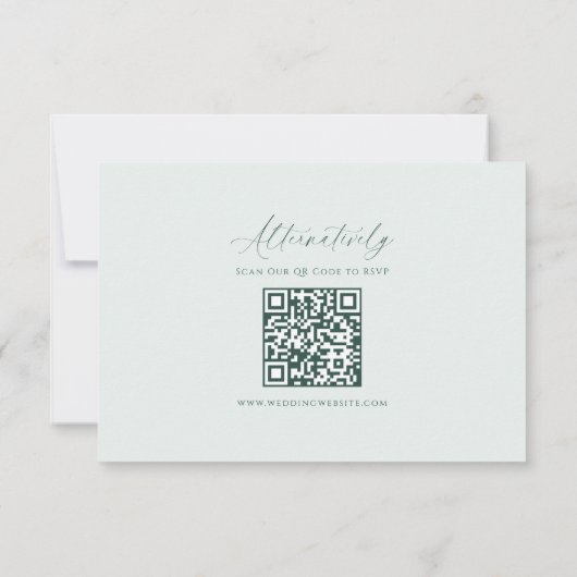 Minimal Elegant Script Green QR Code Wedding RSVP Kaartje (Achterkant)