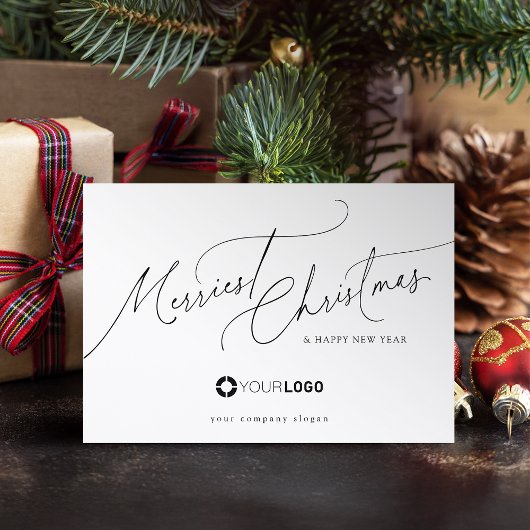 Minimal Elegant Script Merriest Christmas Company Feestdagenkaart