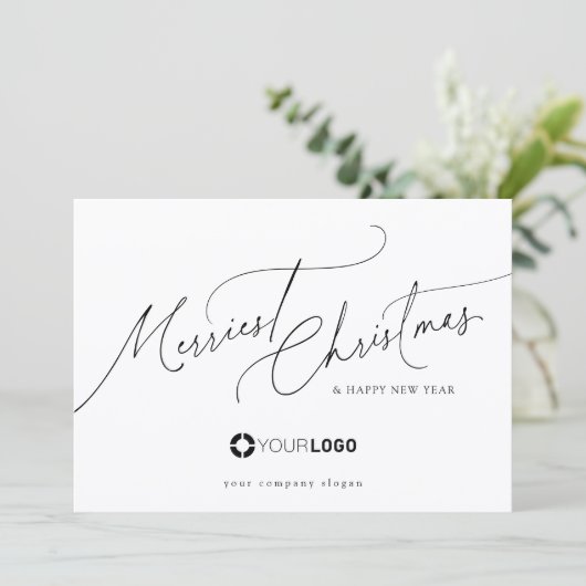 Minimal Elegant Script Merriest Christmas Company Feestdagenkaart (Staand voorkant)