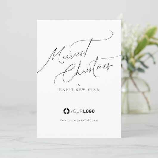Minimal Elegant Script Merriest Christmas Company Feestdagenkaart (Staand voorkant)